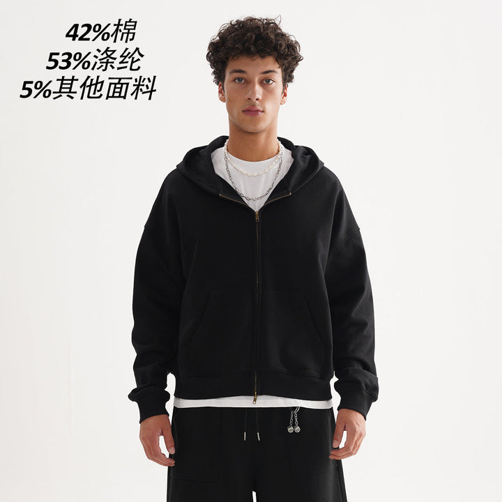 Unisex Zip-up Hooded Jacket in Boxy Cut made of Heavy French Terry Hudson & Parker