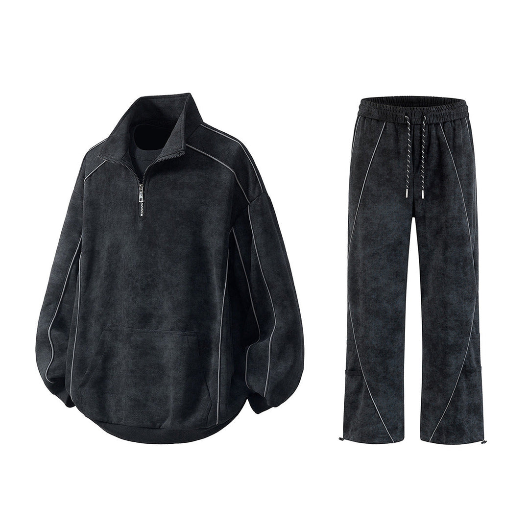 Men's Oversize Half-Zip Sweatshirt with Kangaroo Pocket, Contrast Piping and Balloon Sleeves Hudson & Parker