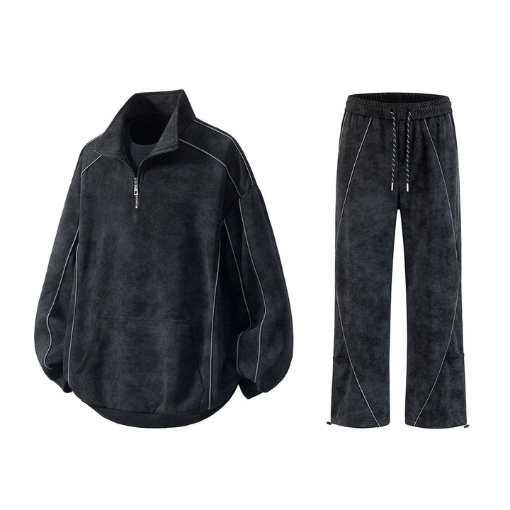 Men's Oversize Half-Zip Sweatshirt with Kangaroo Pocket, Contrast Piping and Balloon Sleeves Hudson & Parker