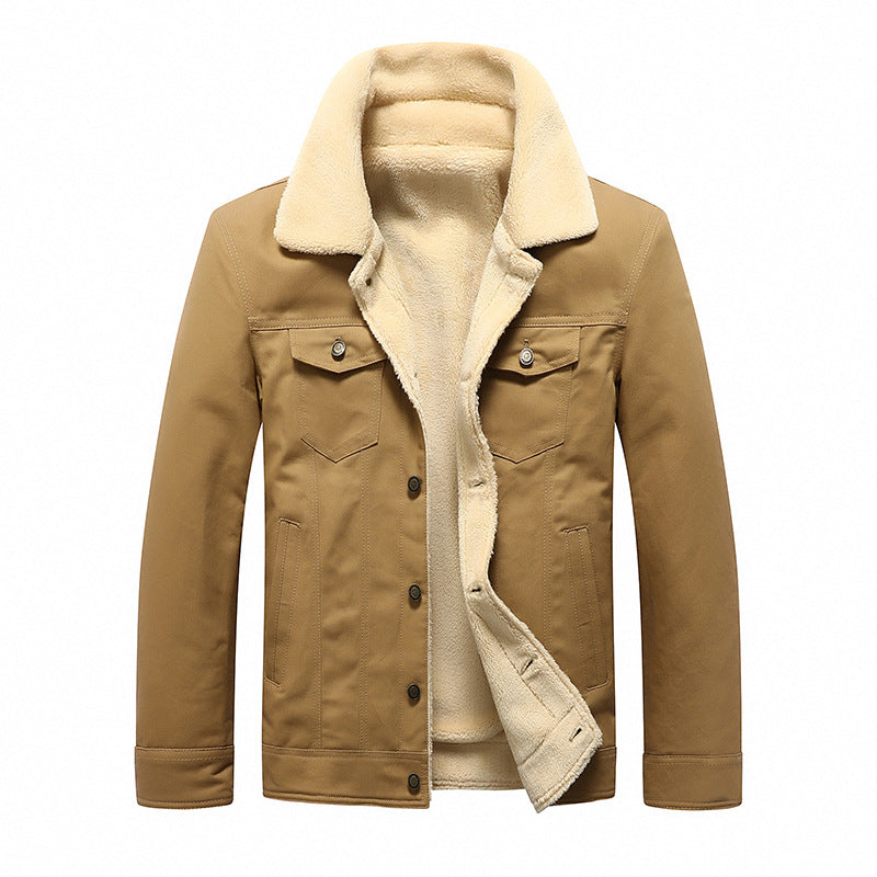 Men's Robustly Cut Canvas Trucker Jacket with Full Sherpa Lining and Flap Pockets Hudson & Parker
