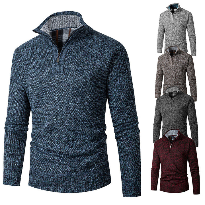 Men's Melange Structured Half-Zip Sweater with Thermo Inner Collar and Ribbed Hem Hudson & Parker