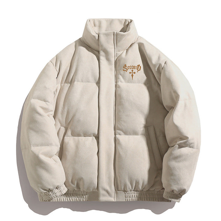 Unisex Padded Jacket with Velour Surface, High Stand-Up Collar and Concealed Zipper Hudson & Parker