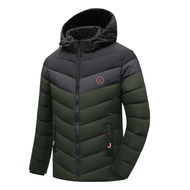Men's Quilted Anorak with Hood and Padded Chevron Insulation Jacket Hudson & Parker