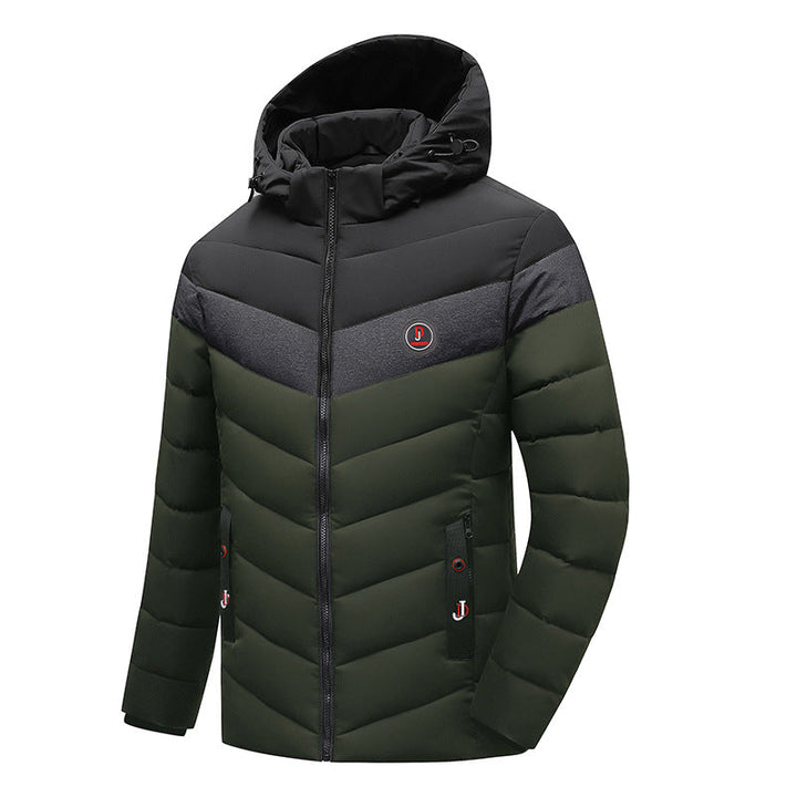 Men's Quilted Anorak with Hood and Padded Chevron Insulation Jacket Hudson & Parker