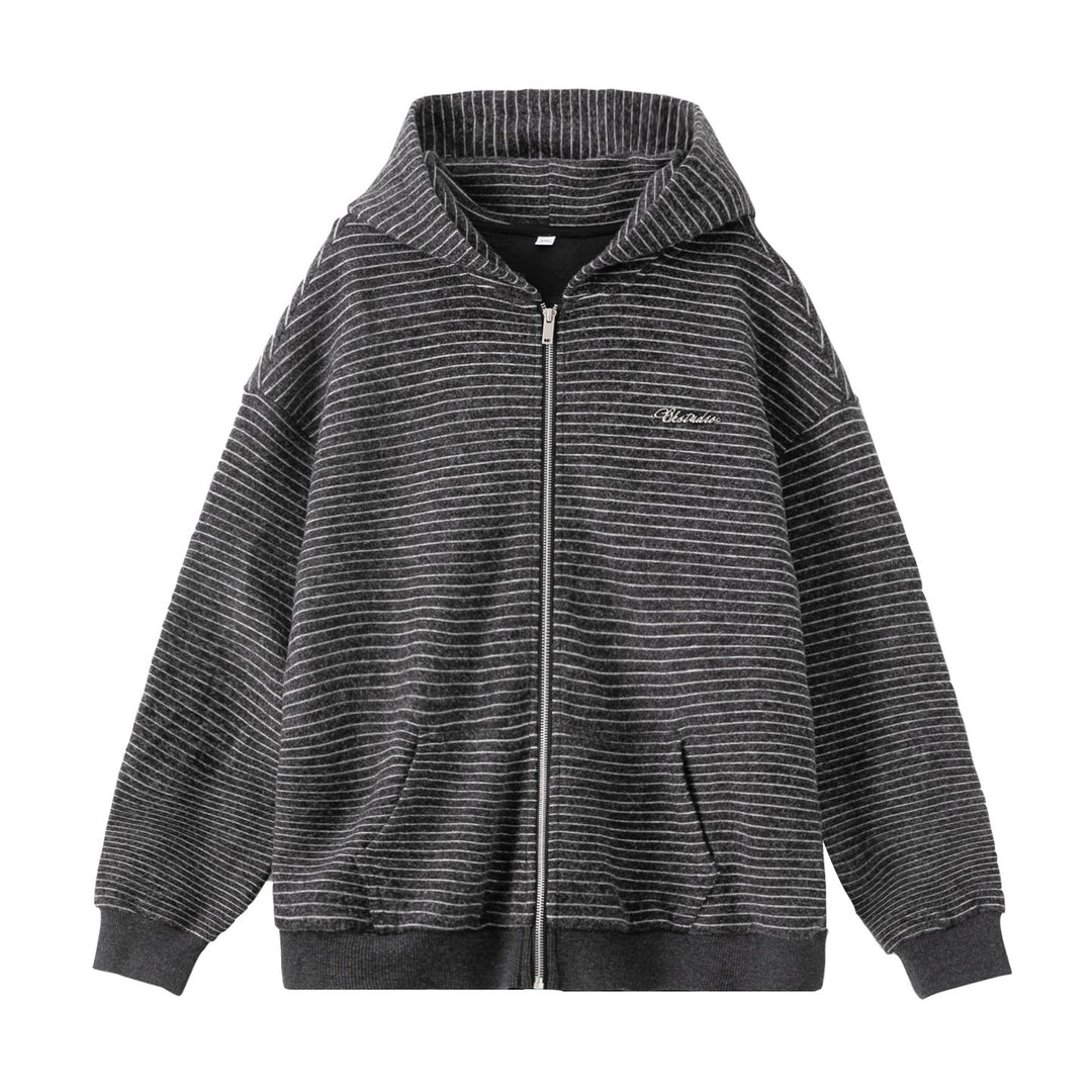 Unisex Oversize Hooded Jacket with Full Zip, Fine Striped Structure and Kangaroo Pocket Hudson & Parker