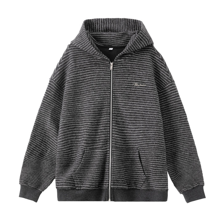 Unisex Oversize Hooded Jacket with Full Zip, Fine Striped Structure and Kangaroo Pocket Hudson & Parker