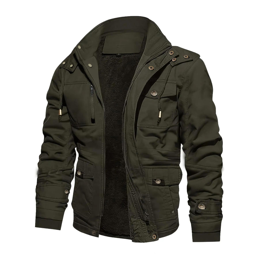 Men's thermal field jacket with teddy lining, hood, and multiple pockets Hudson & Parker