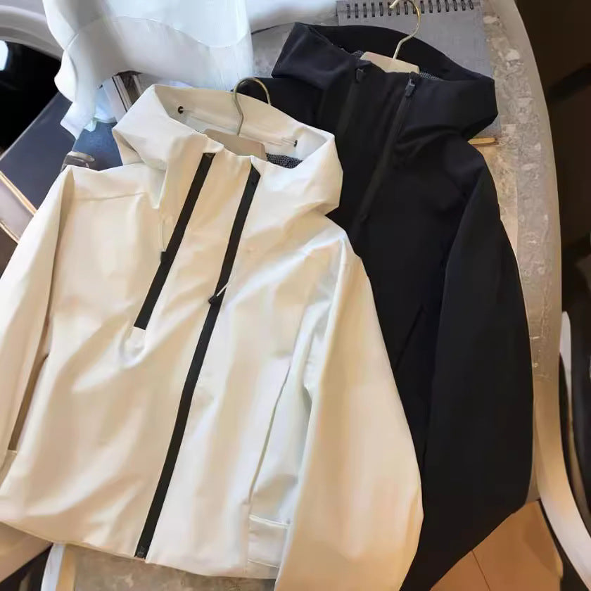 Women Water-Repellent Hooded Jacket in Minimalist Urban Design with Concealed Zipper Hudson & Parker