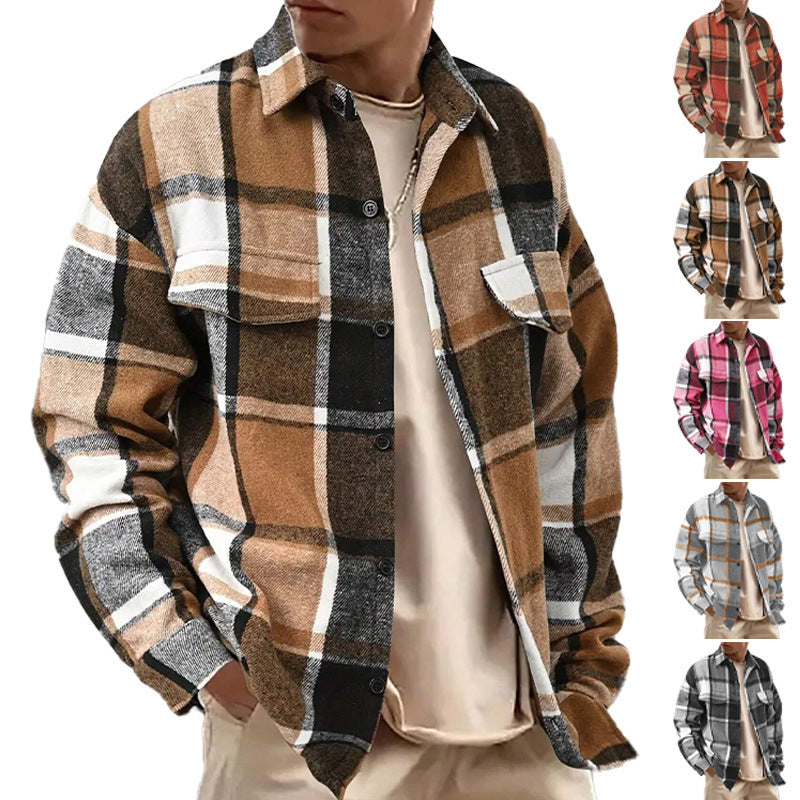Men's oversized check shirt jacket made of soft flannel with patch chest pockets Hudson & Parker