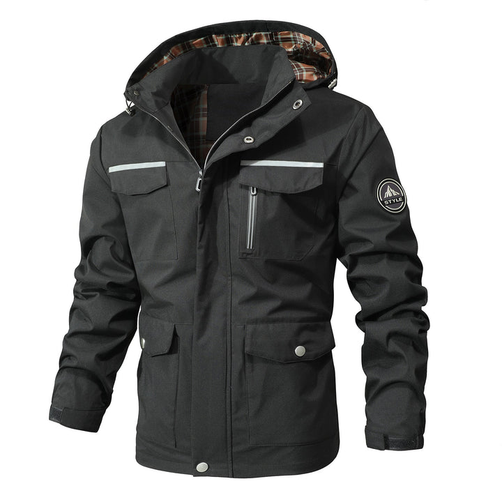 Men's Waterproof Functional Parka with Hood, Multiple Pockets and Checked Lining Hudson & Parker