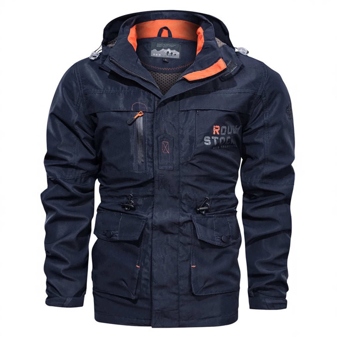 Men's Waterproof Functional Parka with Hood, Multiple Pockets and Checked Lining Hudson & Parker