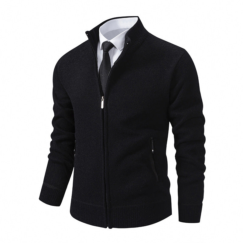 Men's fine-knit zip jacket with stand-up collar and concealed zipper Hudson & Parker