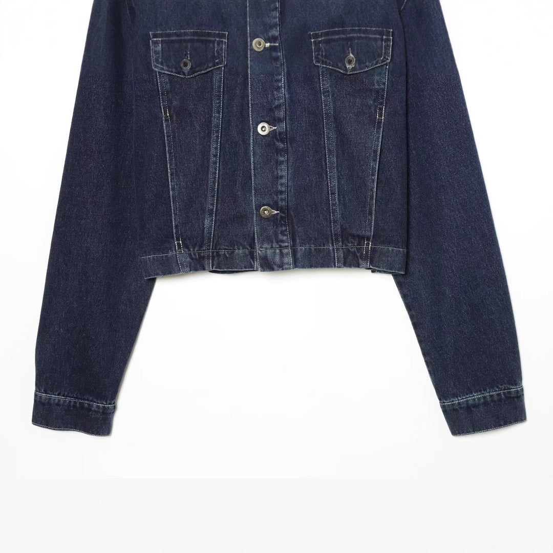 Men's Cropped Boxy Denim Jacket with Leather Patches on the Shoulders Hudson & Parker