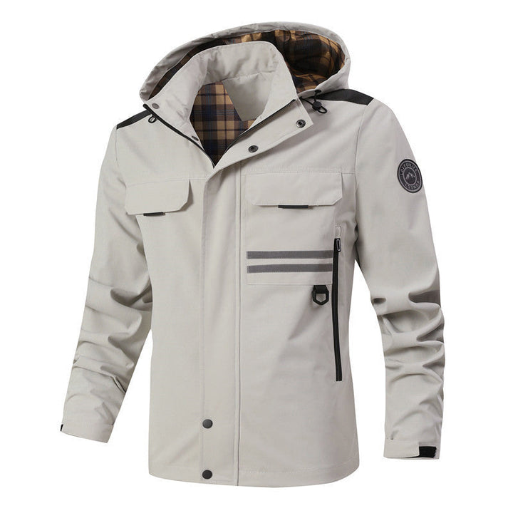 Men's Waterproof Softshell Jacket with Hood, Reflective Stripes and Checked Lining Hudson & Parker