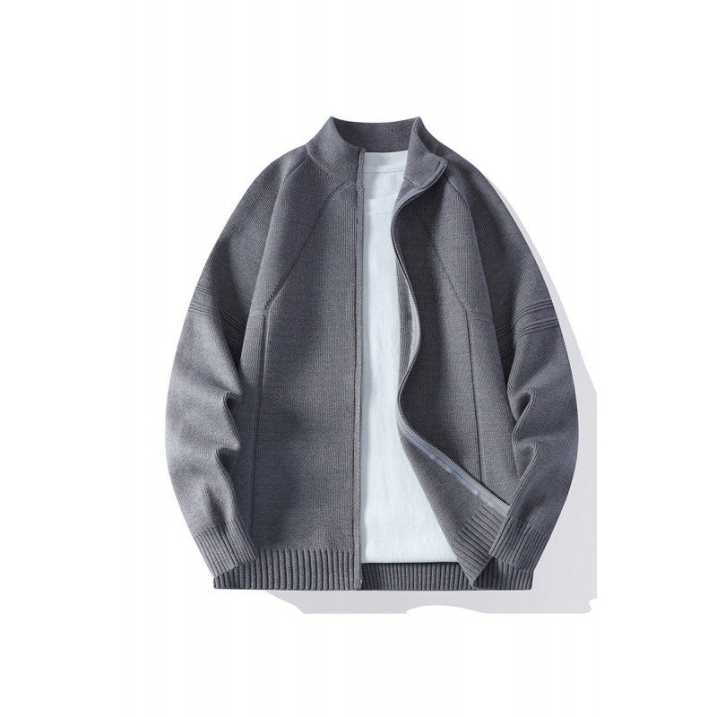 Men's Oversize Fine Knit Zip Jacket with Stand Collar, Raglan Sleeves and Ribbed Finish Hudson & Parker