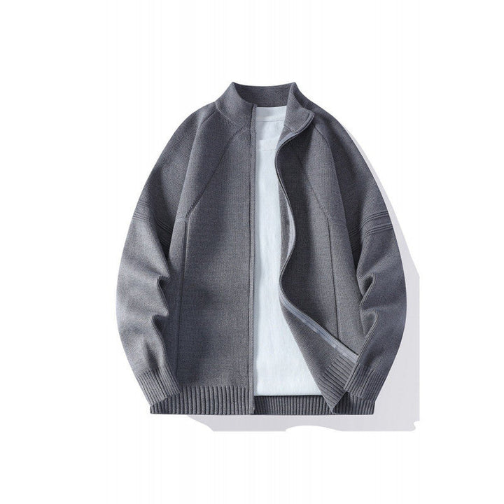Men's Oversize Fine Knit Zip Jacket with Stand Collar, Raglan Sleeves and Ribbed Finish Hudson & Parker