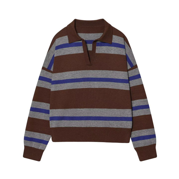 Women Oversize Cropped Rugby Sweater with Polo Collar and V-Neck Hudson & Parker