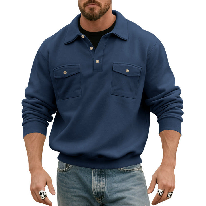 Men's polo collar sweatshirt with patch chest pockets and ribbed cuffs Hudson & Parker
