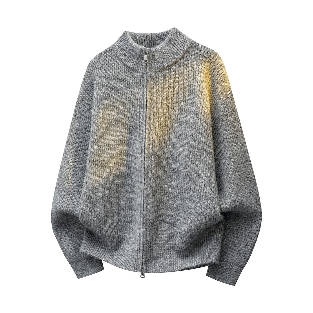 Unisex Oversize Structured Knit Half-Zip Cardigan with Stand Collar & Two-Way Zipper Hudson & Parker
