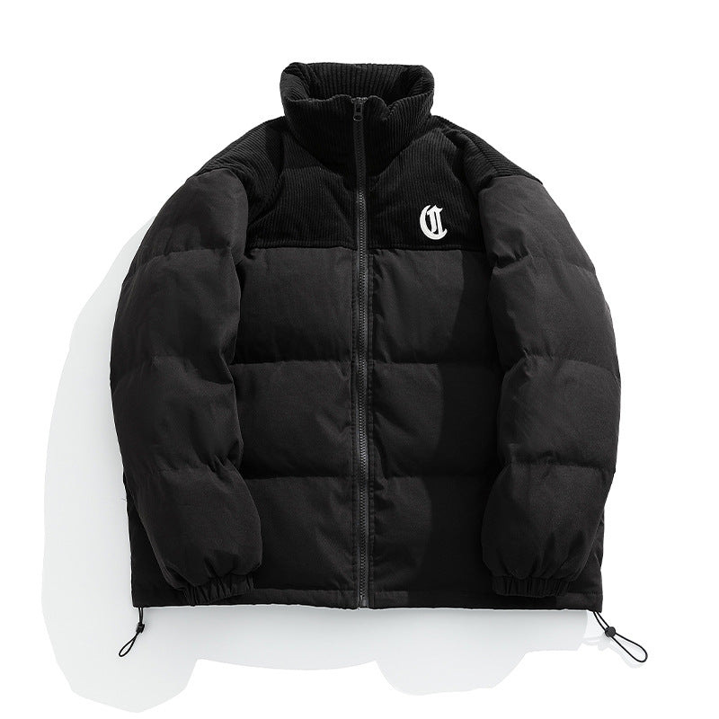 Unisex Padded Quilted Jacket with Cord Panel, Stand Collar and Drawstring Hudson & Parker
