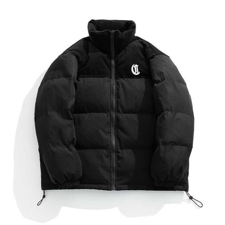 Unisex Padded Quilted Jacket with Cord Panel, Stand Collar and Drawstring Hudson & Parker
