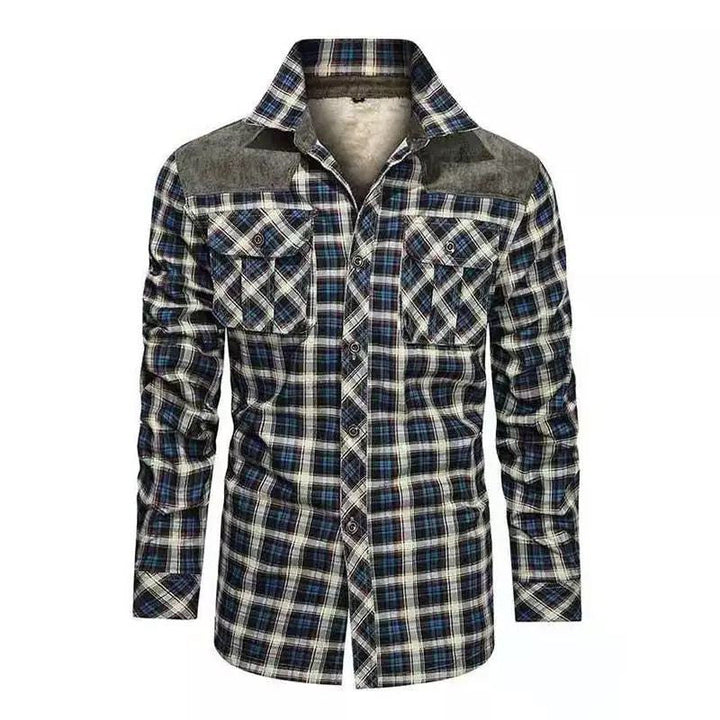 Men's Checked Flannel Shirt with Sherpa Lining, Chest Pockets and Reinforced Shoulder Yoke Hudson & Parker