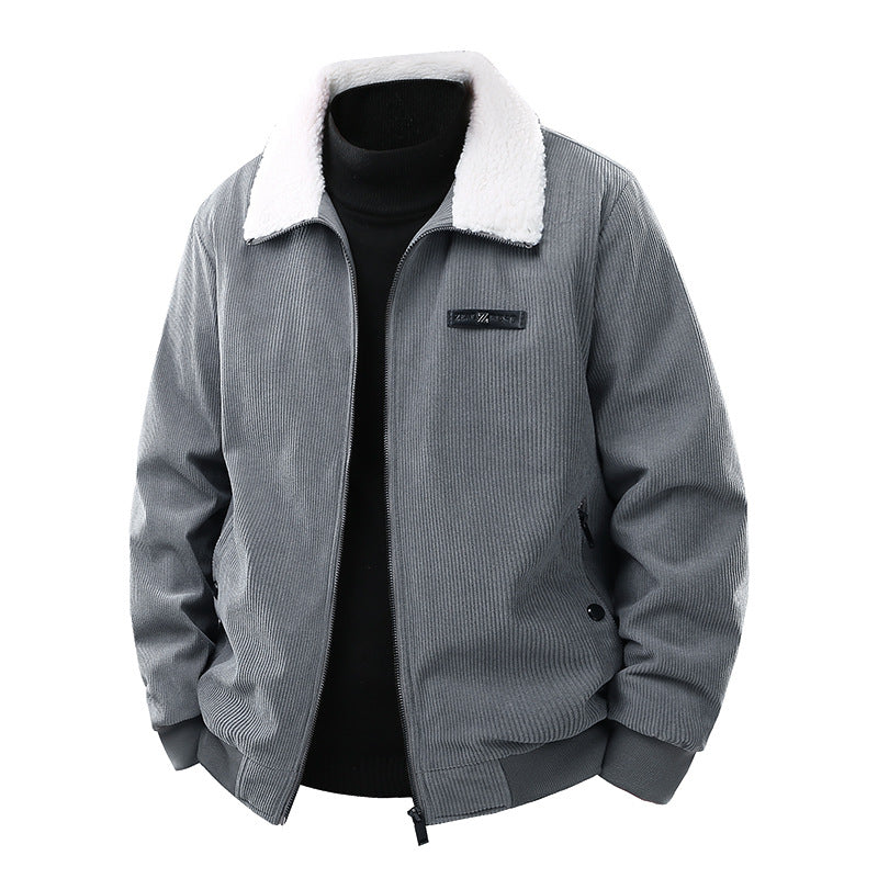 Men's corduroy college jacket with Sherpa collar, zipper, and practical side pockets Hudson & Parker