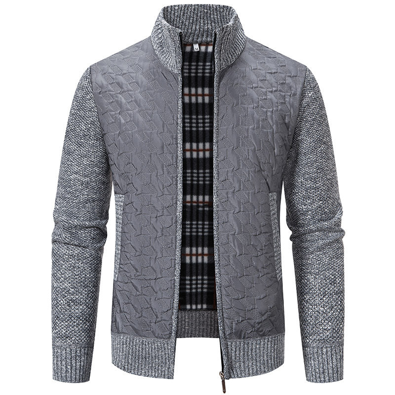 Men's quilted knit hybrid jacket with stand-up collar, full zip and checked lining Hudson & Parker