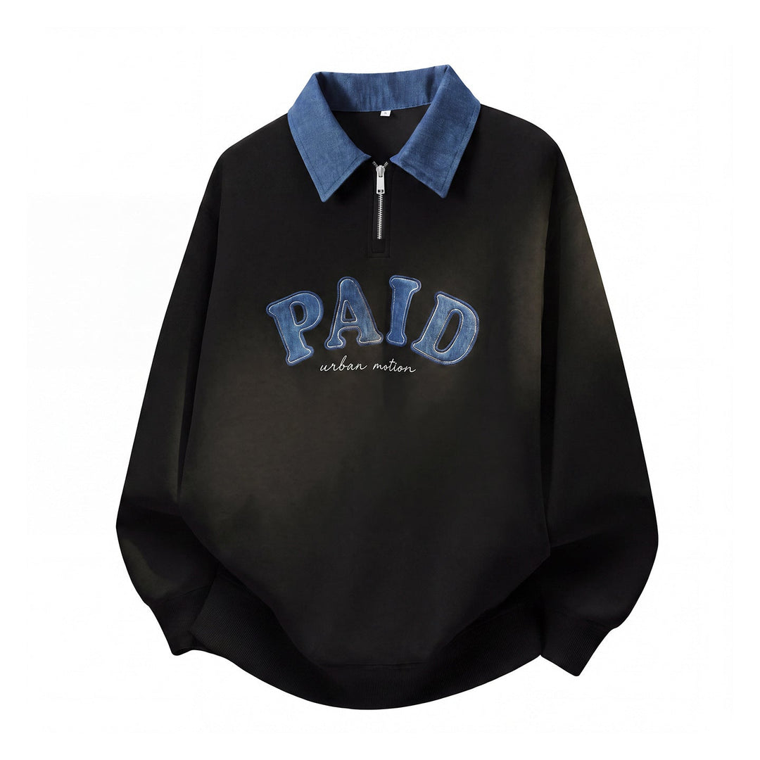 Unisex Oversize Sweatshirt with contrasting collar, half zip and Hudson & Parker applique