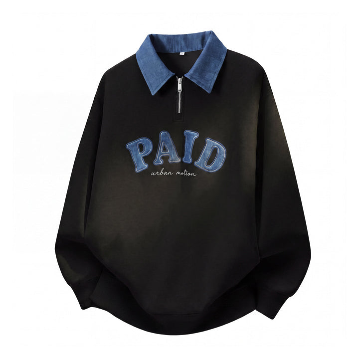 Unisex Oversize Sweatshirt with contrasting collar, half zip and Hudson & Parker applique