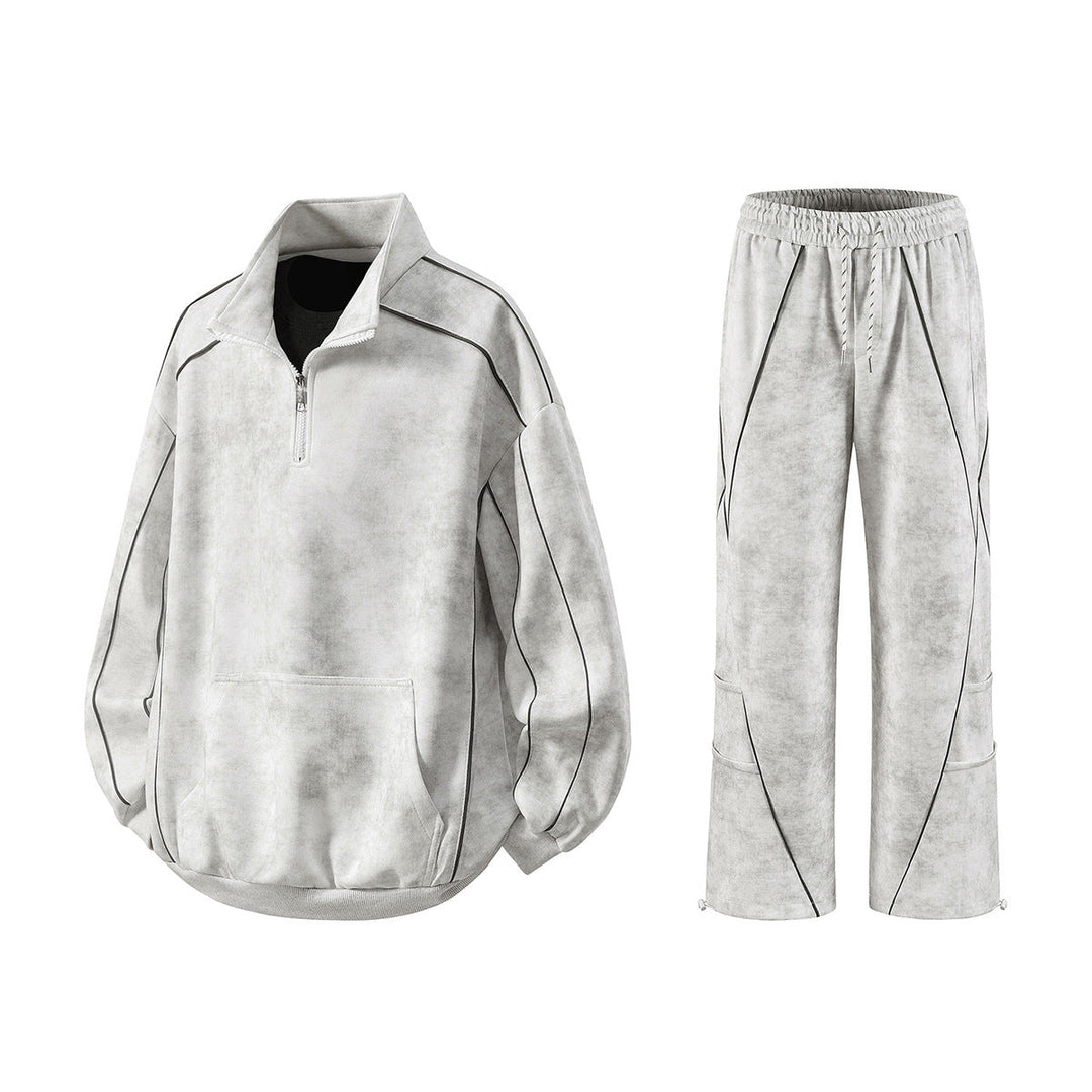 Men's Oversize Half-Zip Sweatshirt with Kangaroo Pocket, Contrast Piping and Balloon Sleeves Hudson & Parker