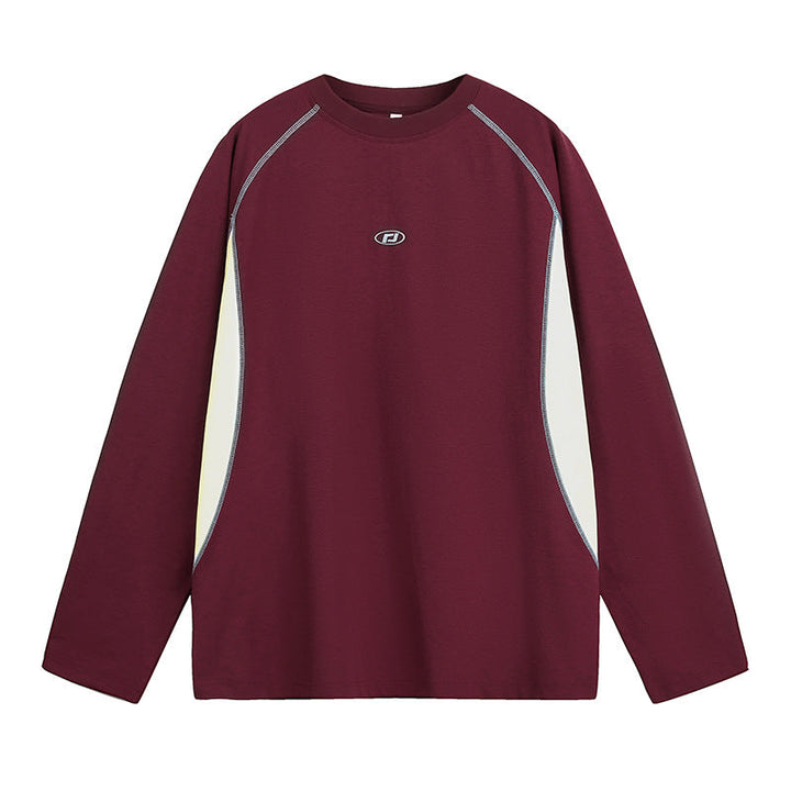 Unisex Long Sleeve Sweatshirt with Raglan Seams, Contrast Sides and Minimalist Logo Embroidery Hudson & Parker