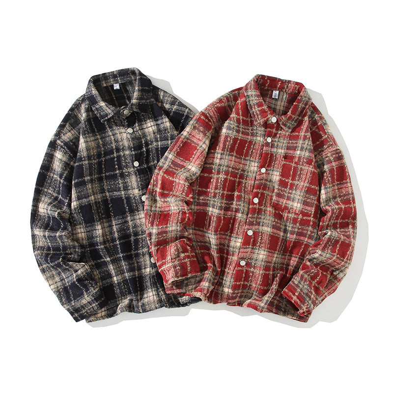 Men's Checked Flannel Overshirt with Snap Front and Straight Cut Hudson & Parker