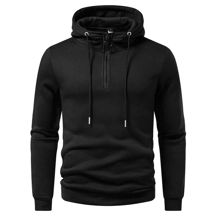 Men's modern sporty-elegant hoodie sweatshirt with front half zip and drawstring Hudson & Parker