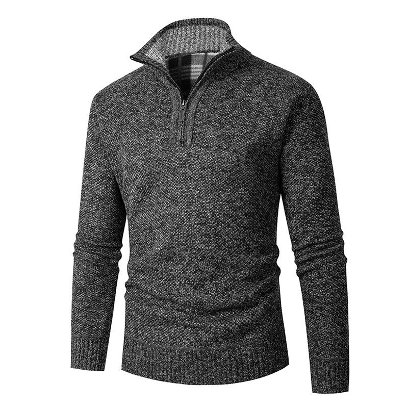 Men's Melange Structured Half-Zip Sweater with Thermo Inner Collar and Ribbed Hem Hudson & Parker