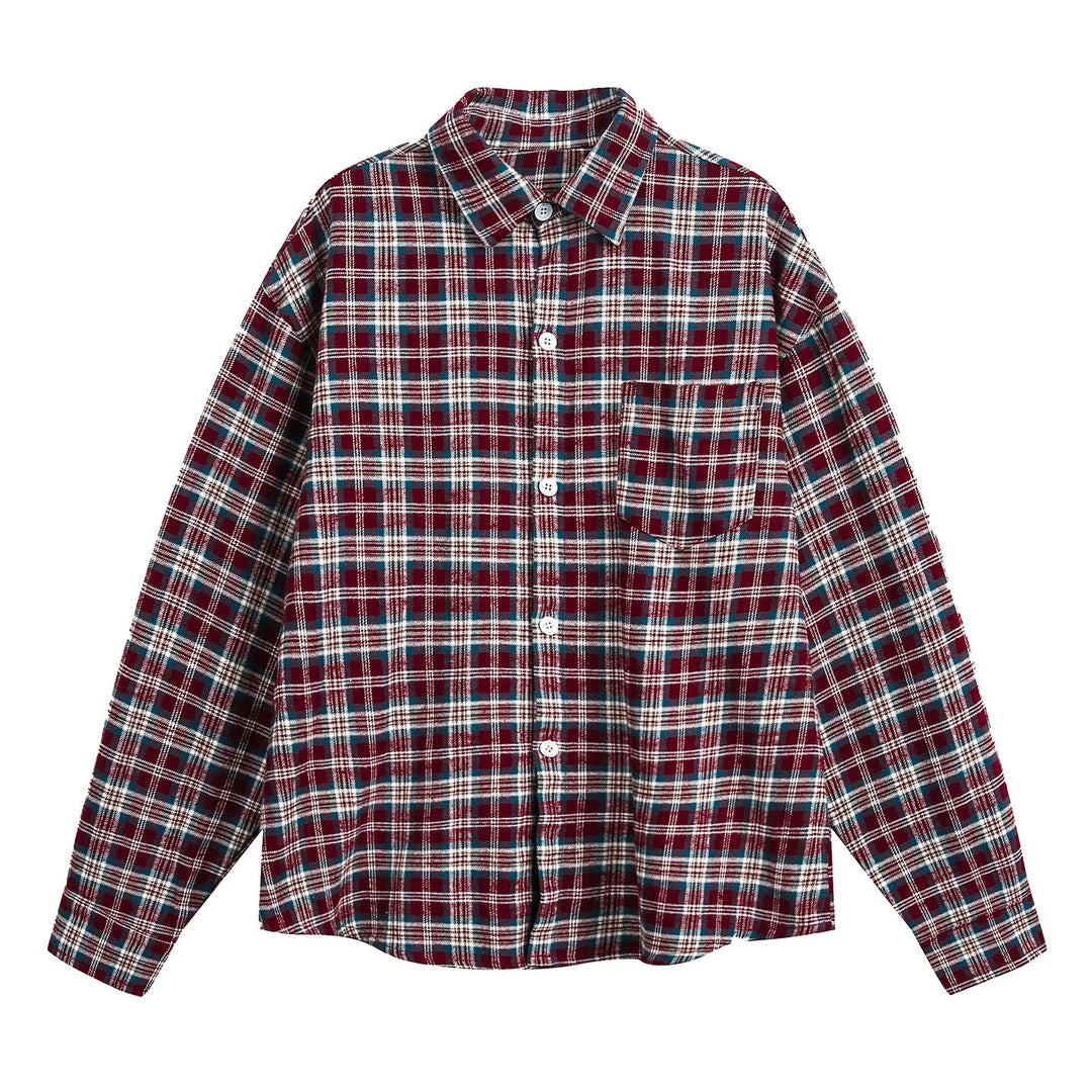 Unisex flannel check shirt jacket with chest pocket and boxy cut Hudson & Parker