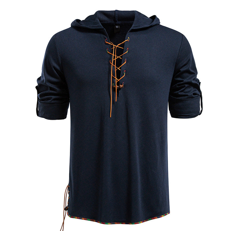Men's Lightweight Hooded Long Sleeve Shirt with Lace Front and Roll-up Three-Quarter Sleeves Hudson & Parker