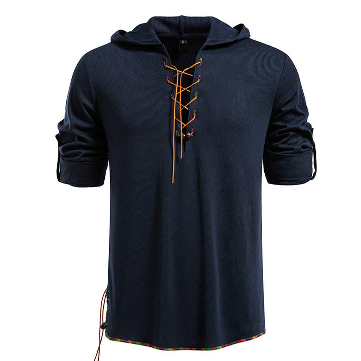 Men's Lightweight Hooded Long Sleeve Shirt with Lace Front and Roll-up Three-Quarter Sleeves Hudson & Parker