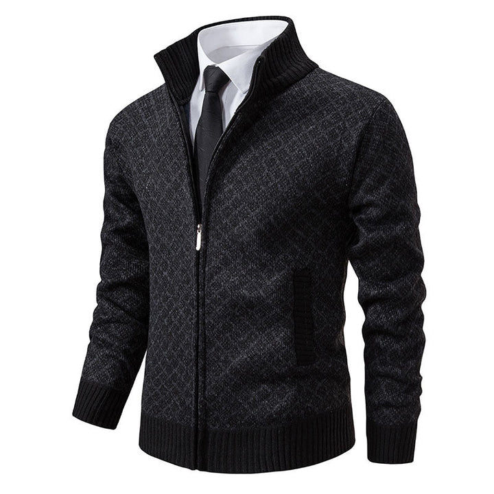 Men's Patterned Knit Zip Jacket with Stand-Up Collar, Jacquard Pattern and Ribbed Cuffs Hudson & Parker