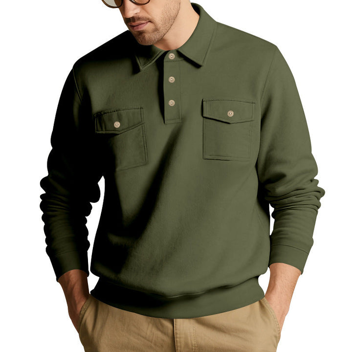 Men's polo collar sweatshirt with patch chest pockets and ribbed cuffs Hudson & Parker