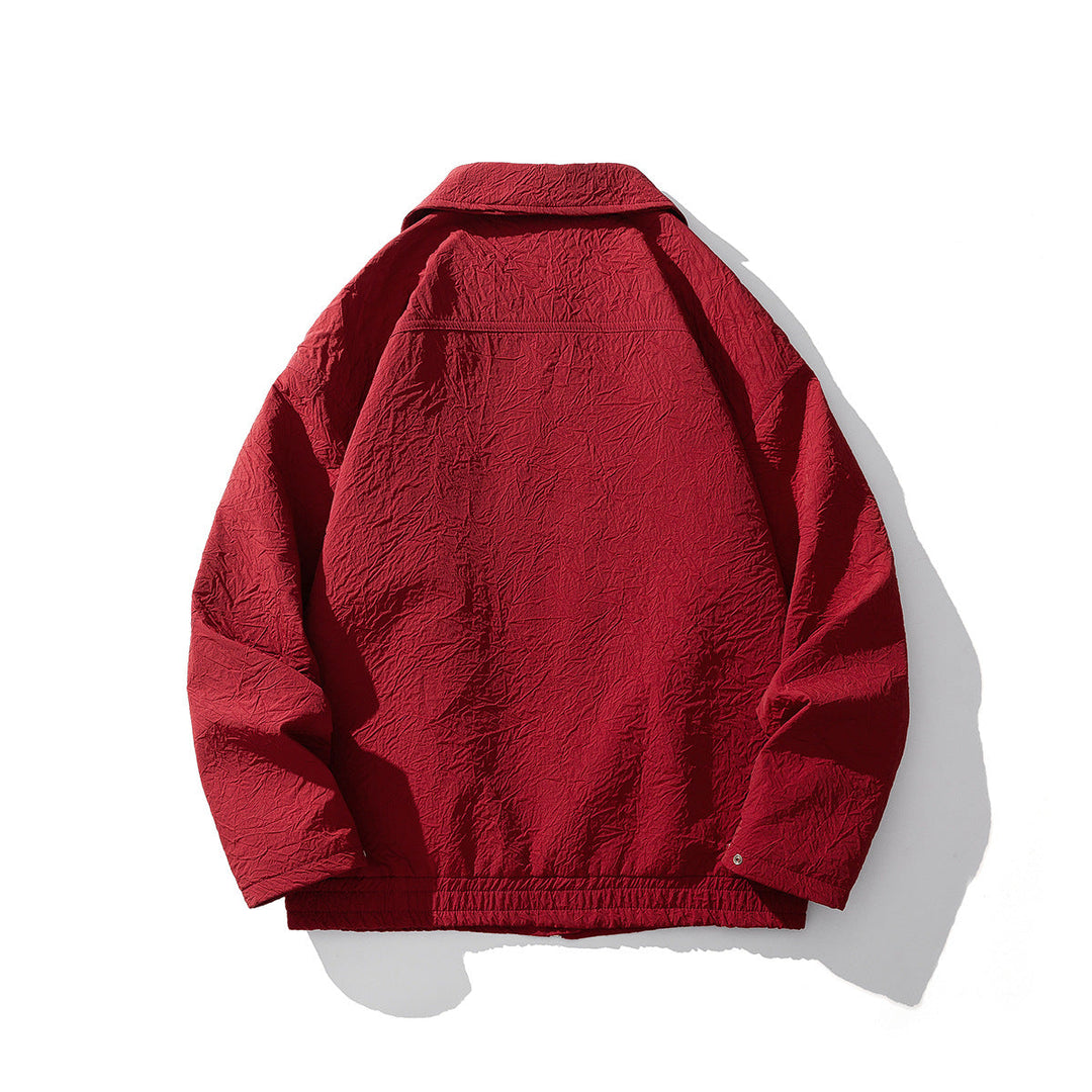 Men's Lightweight Crinkle Texture Zip Jacket with Shirt Collar and Elastic Hem Hudson & Parker