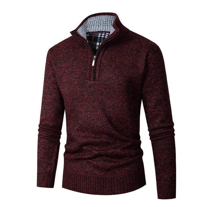 Men's Melange Structured Half-Zip Sweater with Thermo Inner Collar and Ribbed Hem Hudson & Parker