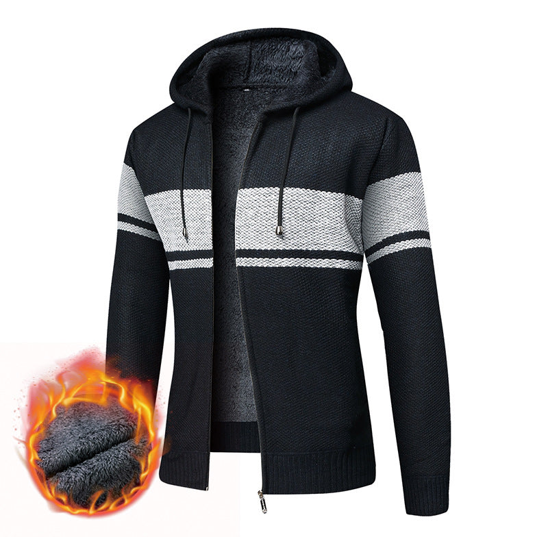Men's insulated knit hoodie jacket with teddy fleece interior and front zipper Hudson & Parker