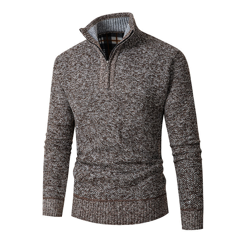 Men's Melange Structured Half-Zip Sweater with Thermo Inner Collar and Ribbed Hem Hudson & Parker
