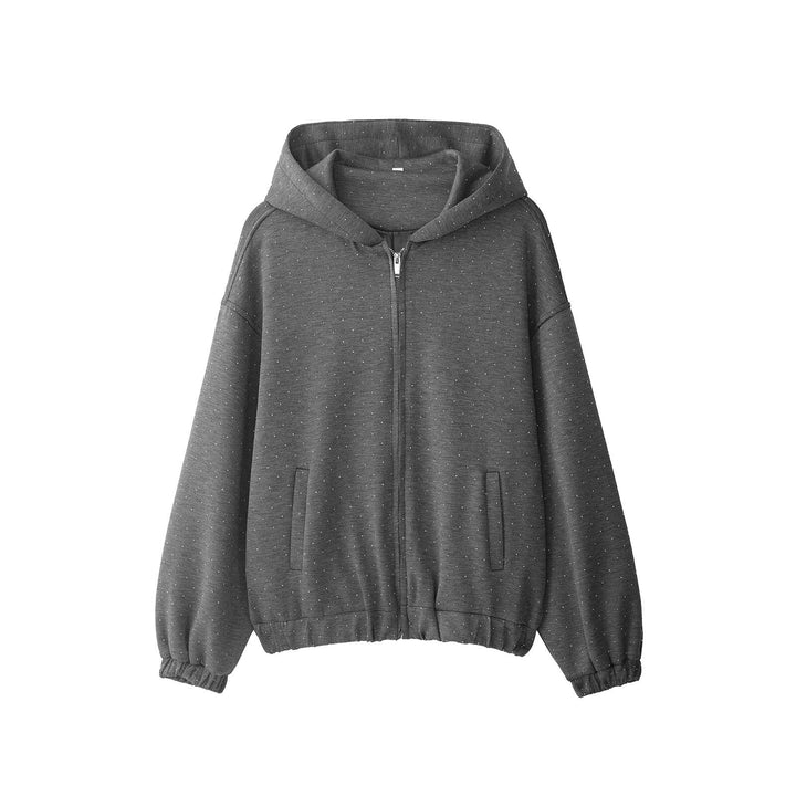 Women's Oversized Hoodie Jacket with Full Zip, Elastic Hem, and Subtle Dot Pattern Hudson & Parker