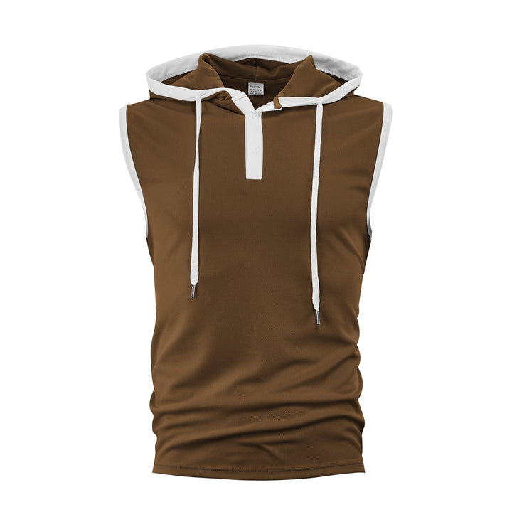 Men's sleeveless hoodie polo shirt with mesh structure and Henley button placket Hudson & Parker