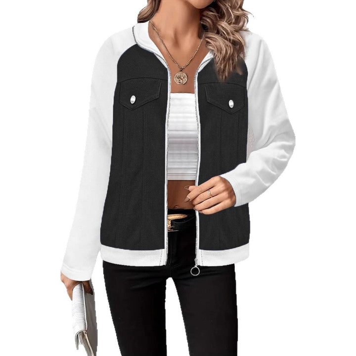 Women's Hooded Sweat Jacket with Denim Look Front, Chest Pockets and Zipper Hudson & Parker Fashion
