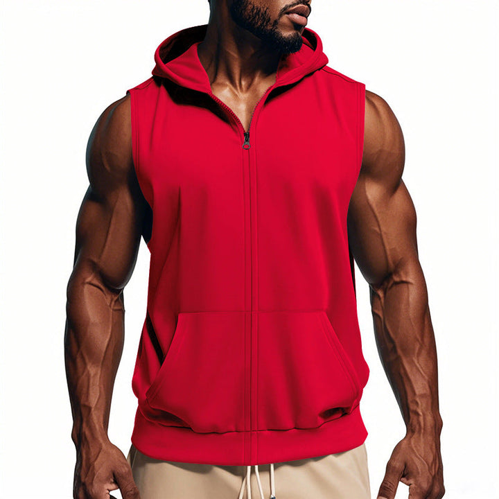 Men's sleeveless zip hooded vest with kangaroo pocket and athletic cut Hudson & Parker
