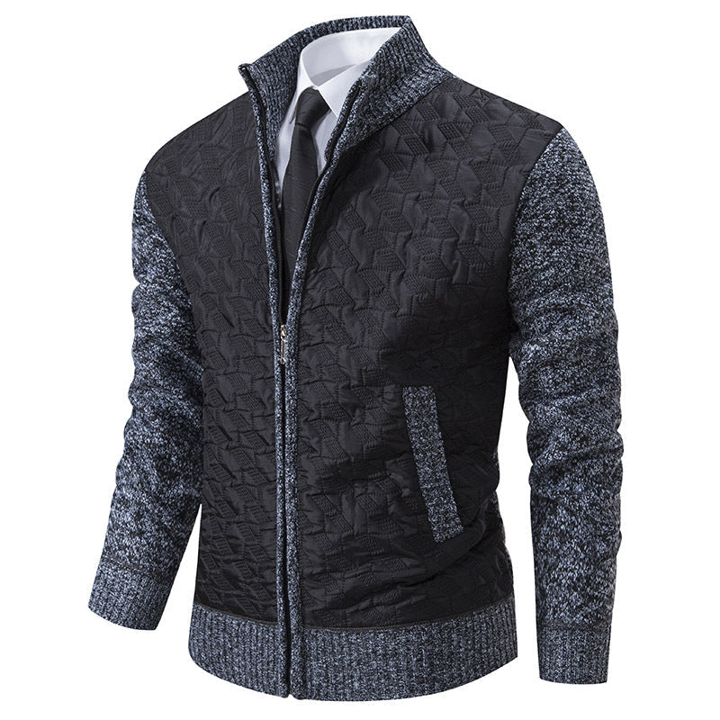 Men's Quilted Hybrid Cardigan with Stand-up Collar, Contrast Sleeves, and Full Zip Hudson & Parker