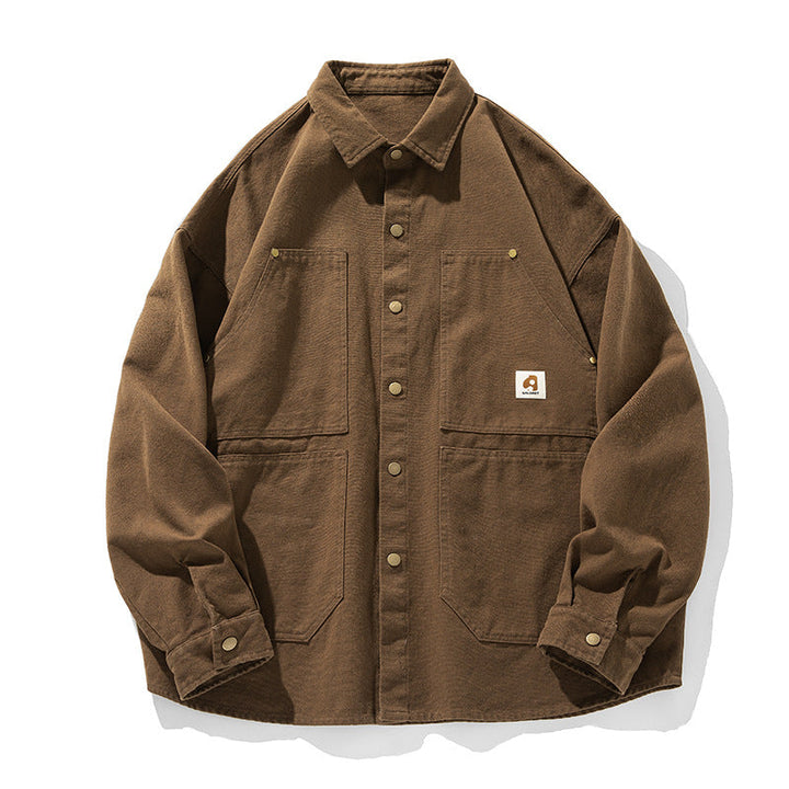 Unisex Boxy Canvas Chore Jacket with Brass Snap Buttons and Four Patch Pockets Hudson & Parker